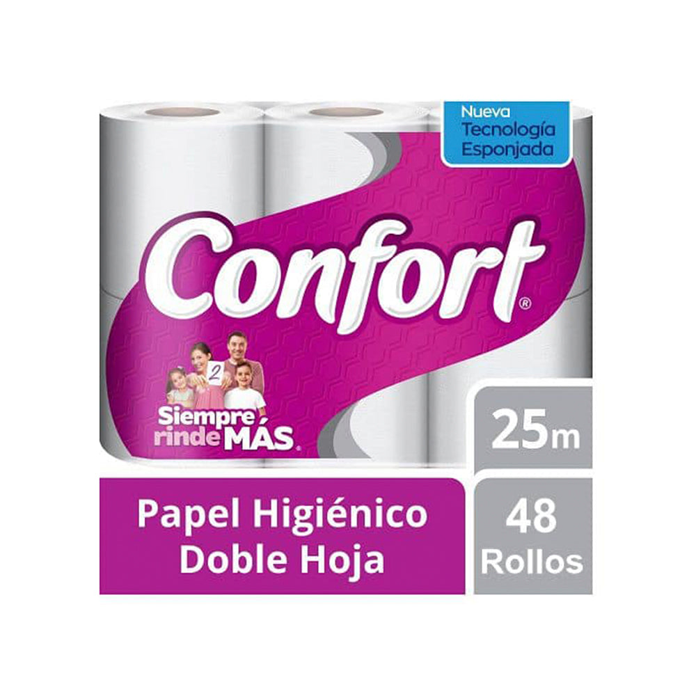 Papel Higiénico Doble Hoja 25m 48 Rollos Confort