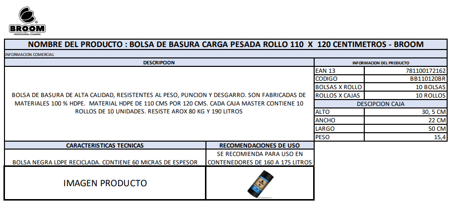 Bolsas De Basura 110x120 10u Broom