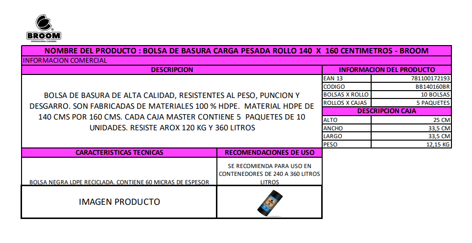 Bolsas De Basura 140x160 10u Broom