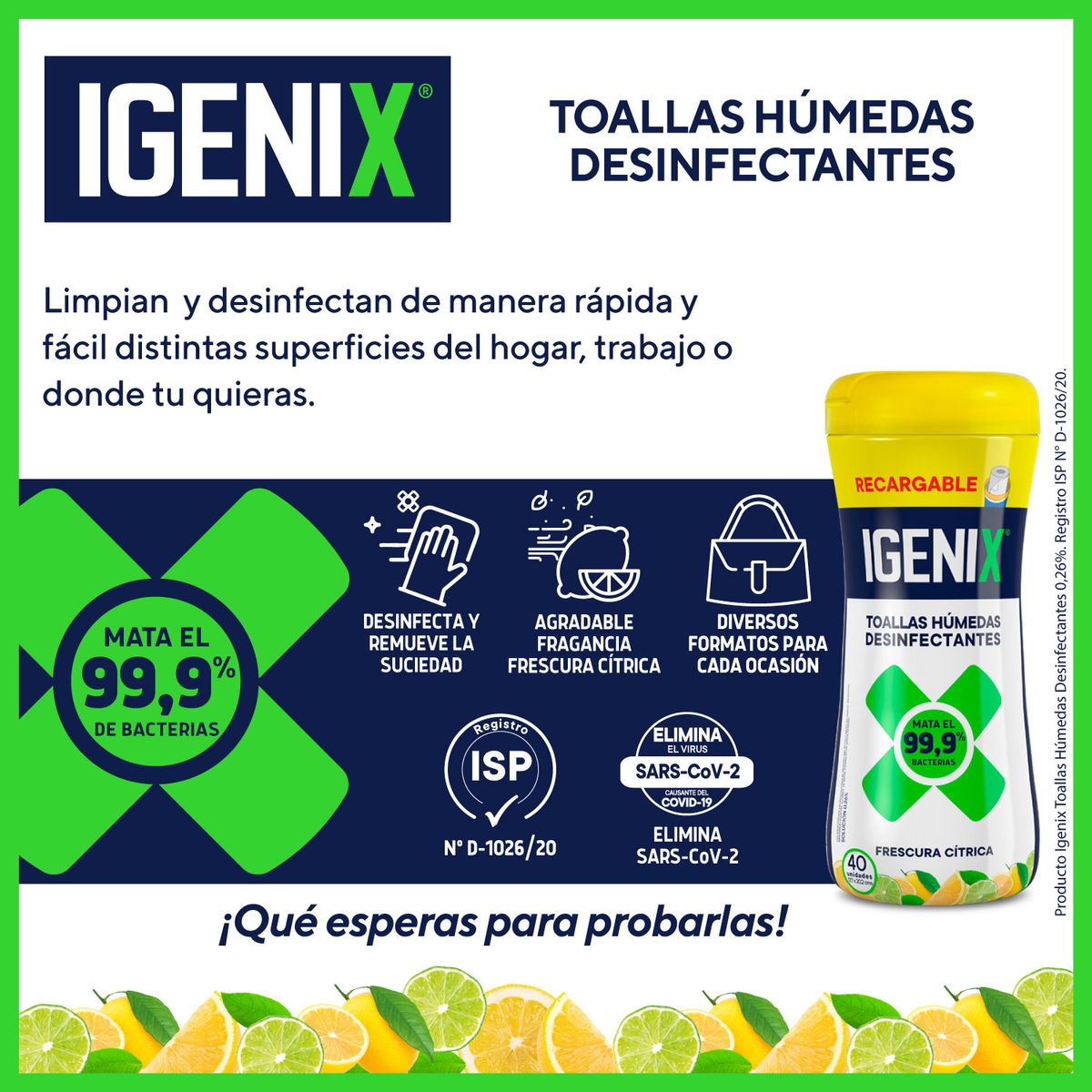 Toallitas Húmedas Desinfectantes Multiuso 40U Igenix