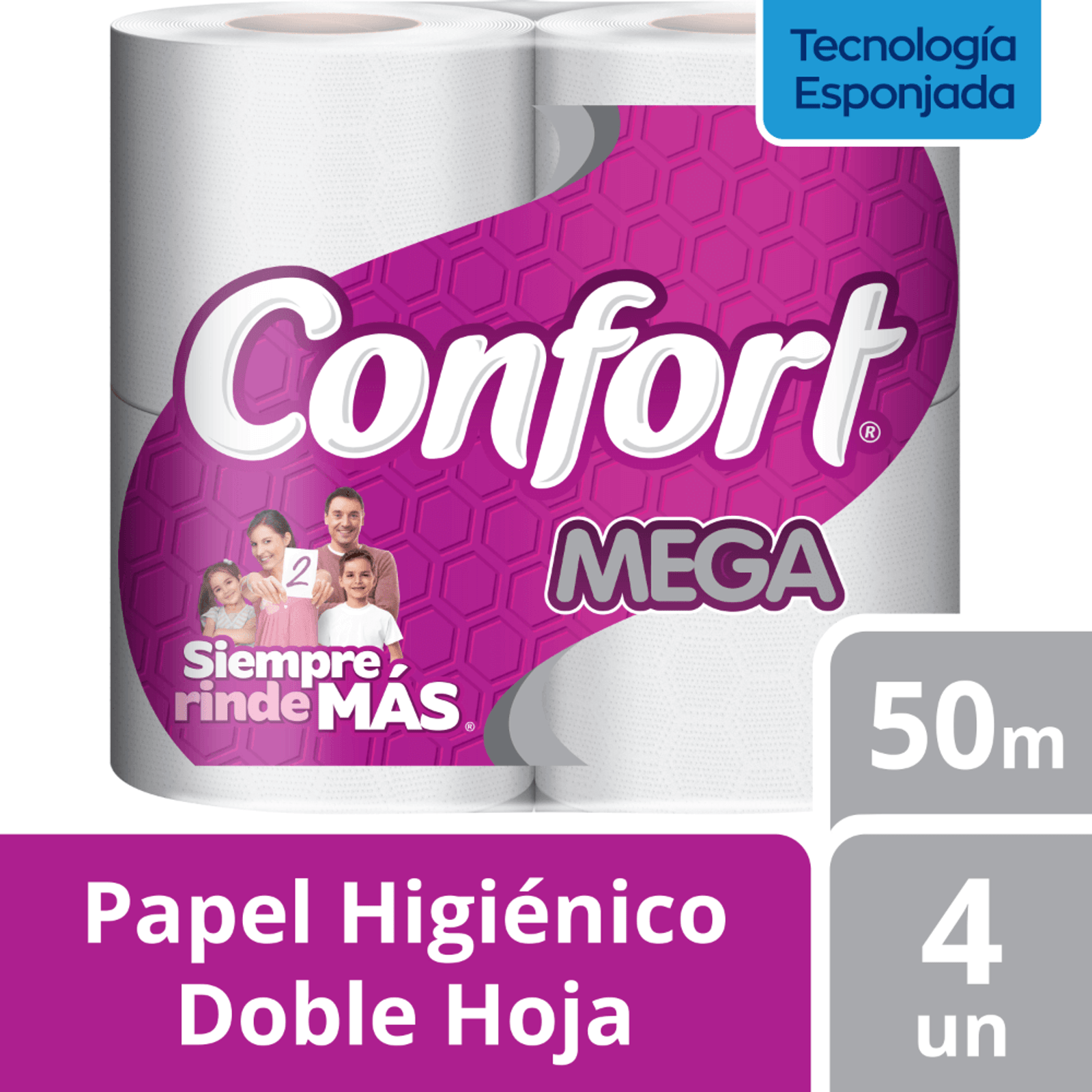 Papel Higiénico Doble Hoja 50m 4 Rollos Confort