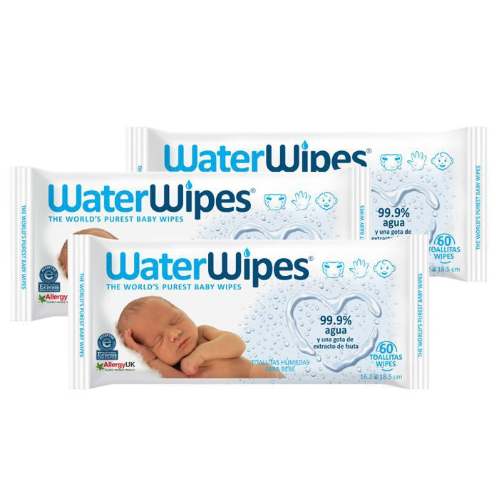 Toallitas Húmedas Hipoalergénicas (3 paquetes 60u) 180u Waterwipes