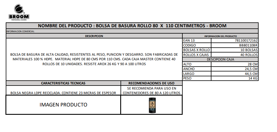 Bolsas De Basura 80x110 10u Broom