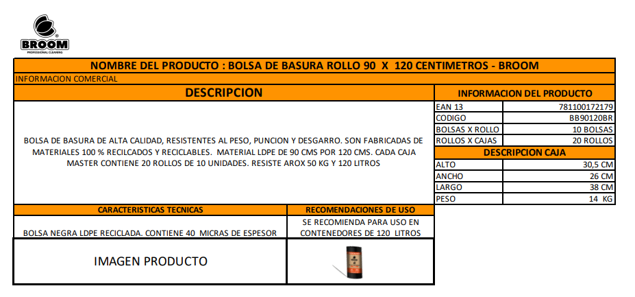 Bolsas De Basura 90x120 10u Broom