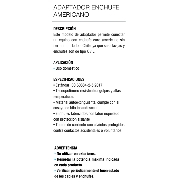 Adaptador Enchufe Americano Blanco 10a Lexo