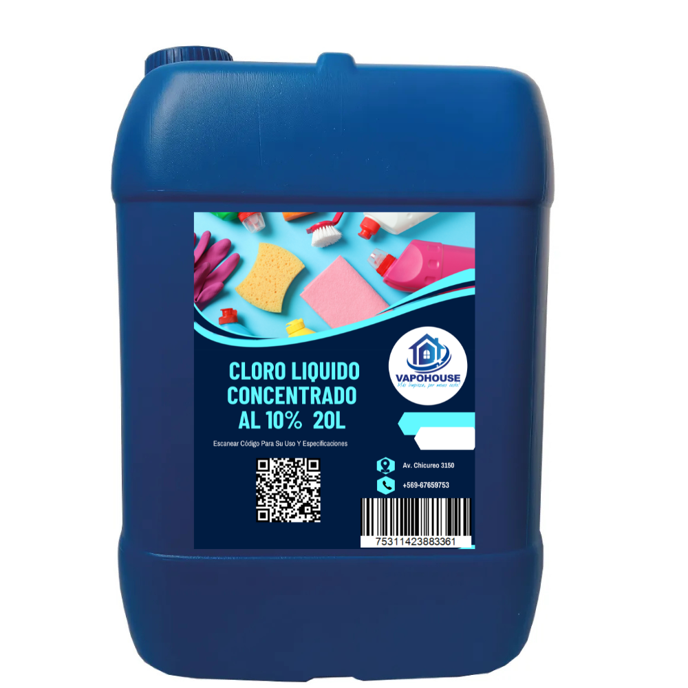 Cloro Liquido Concentrado Al 10% 20L Vapohouse