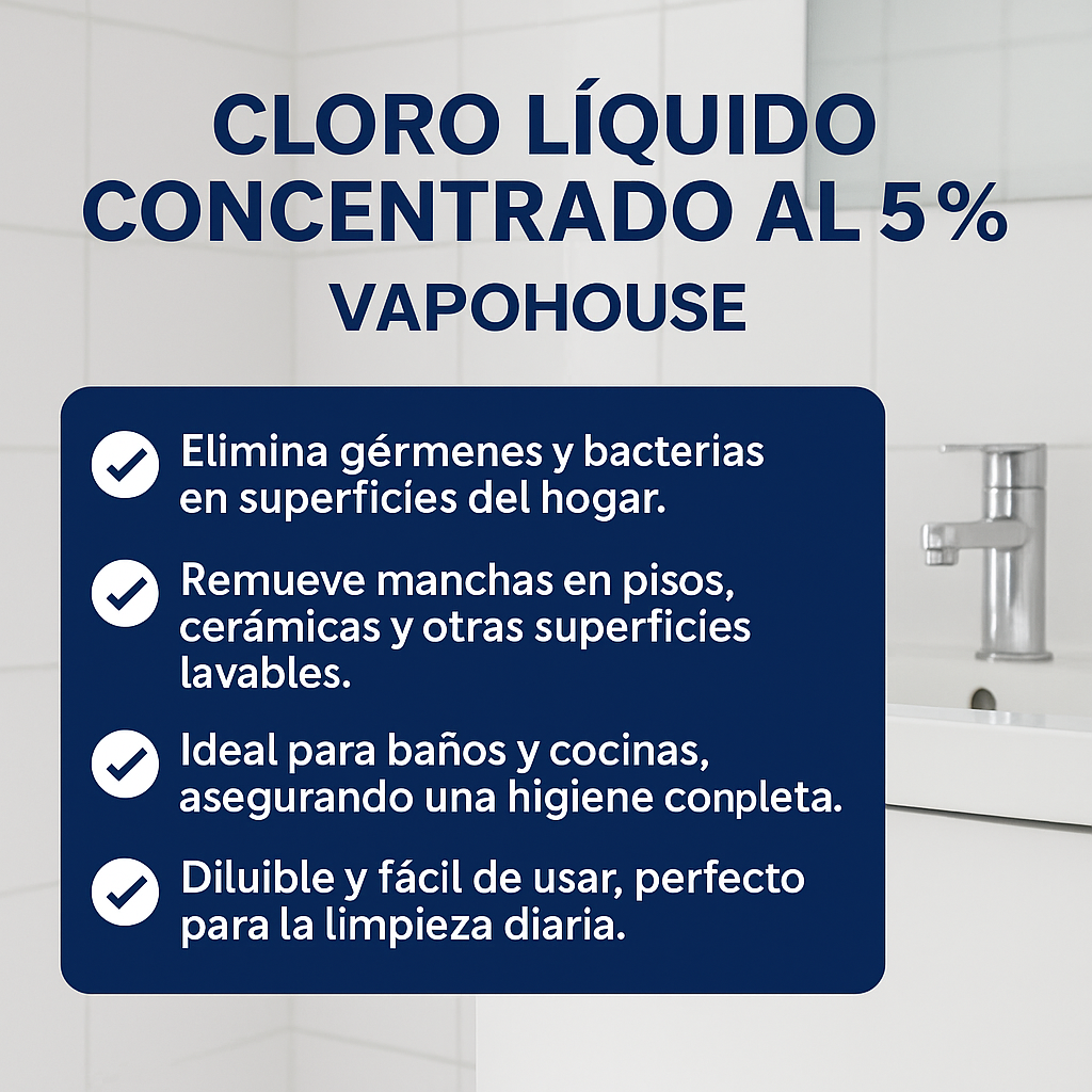 Cloro Liquido Concentrado Al 5% 5L Vapohouse
