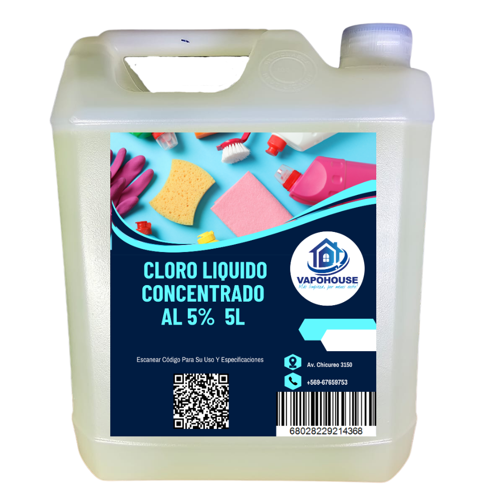Cloro Liquido Concentrado Al 5% 5L Vapohouse