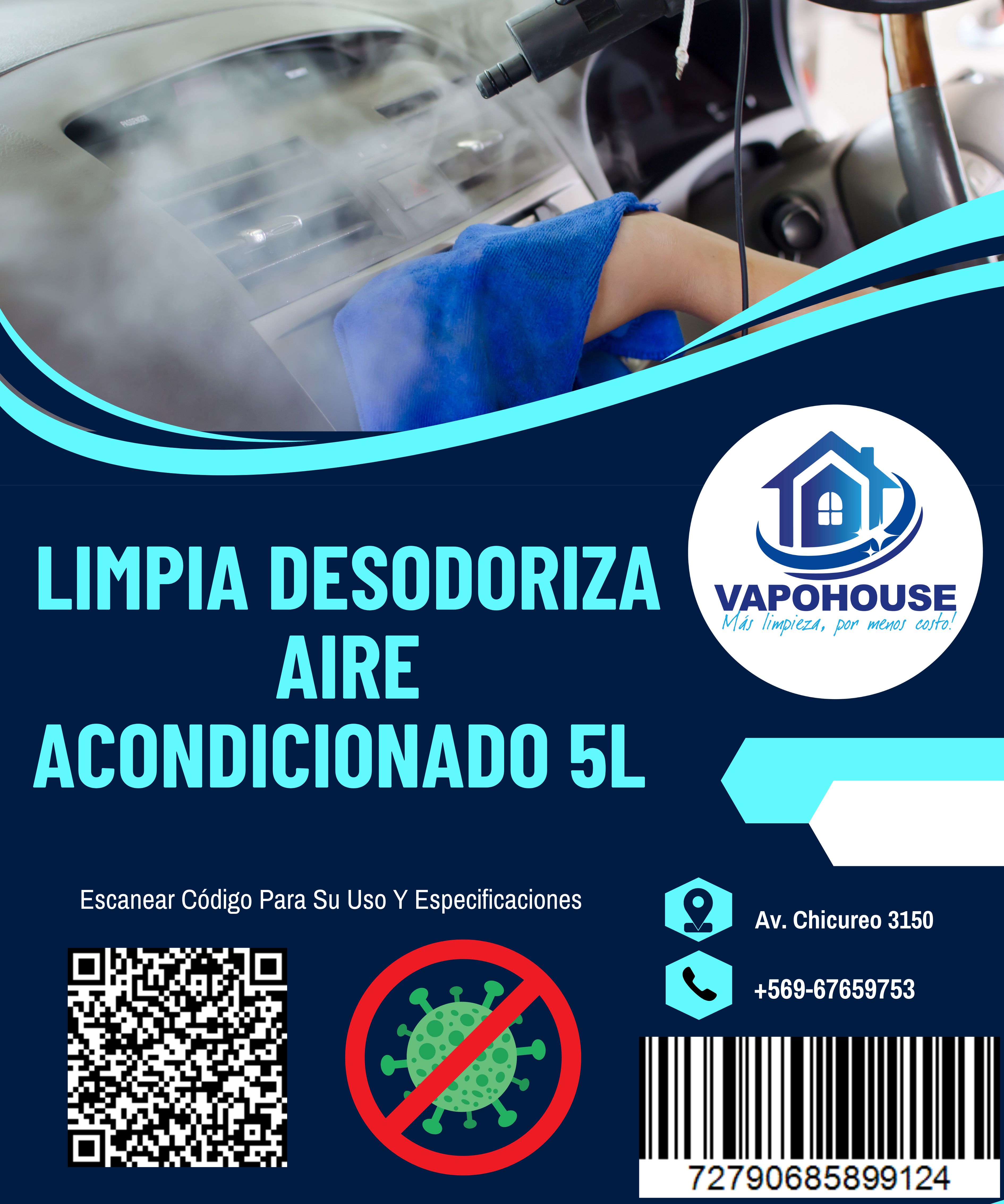 Limpia Desodoriza Aire Acondicionado 5L Vapohouse