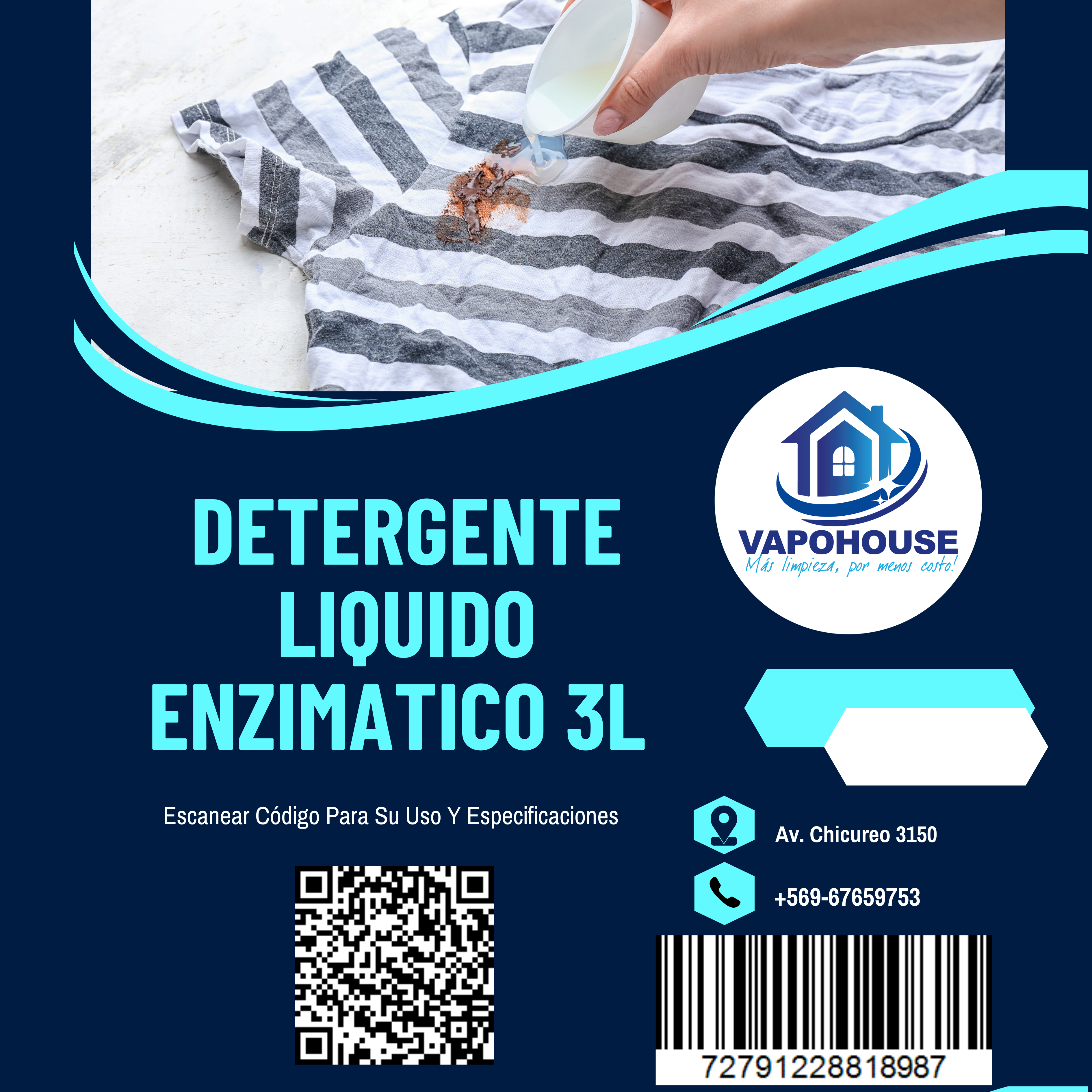 Detergente Liquido Enzimatico 3L Vapohouse