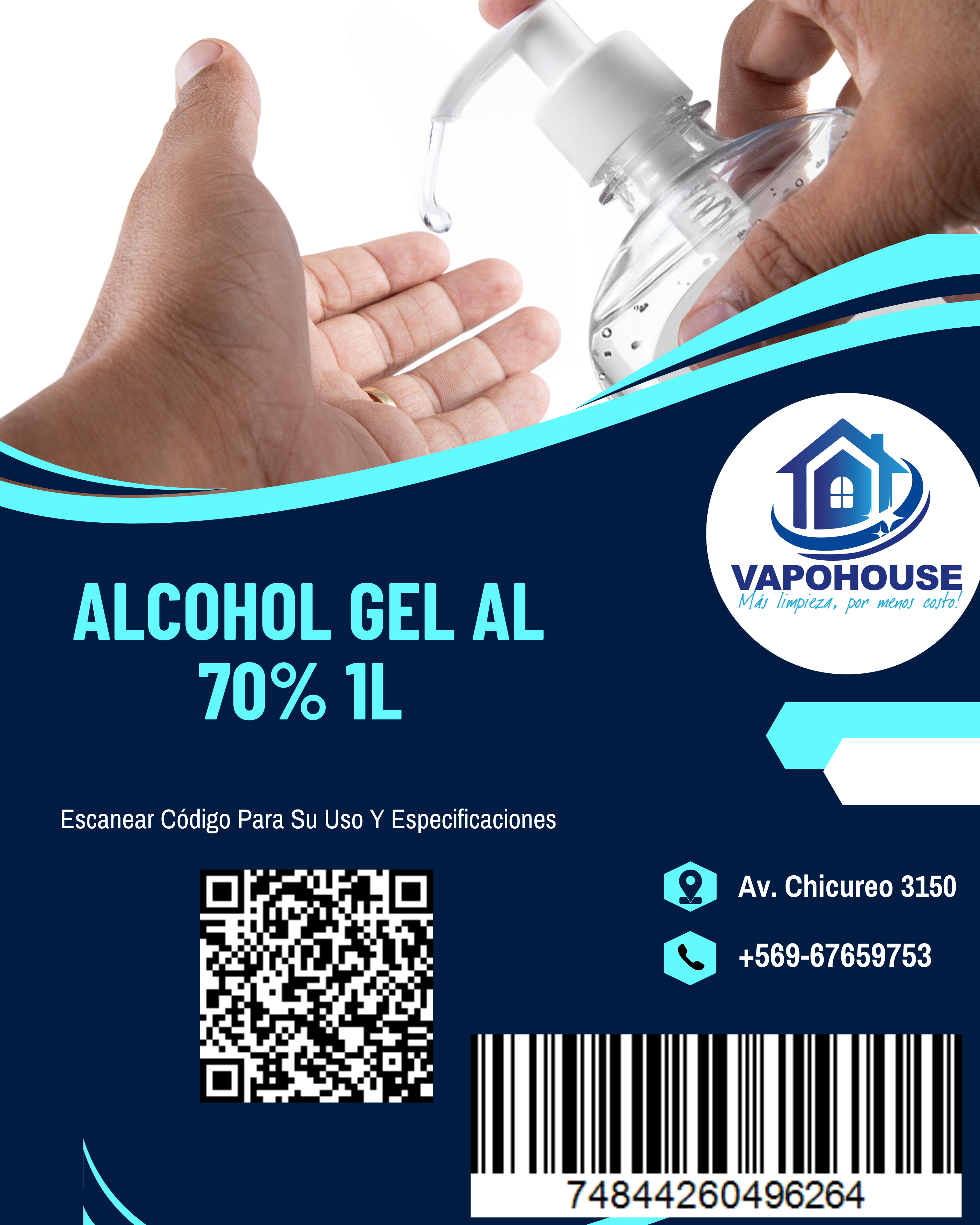 Alcohol Gel Al 70% 1L Vapohouse