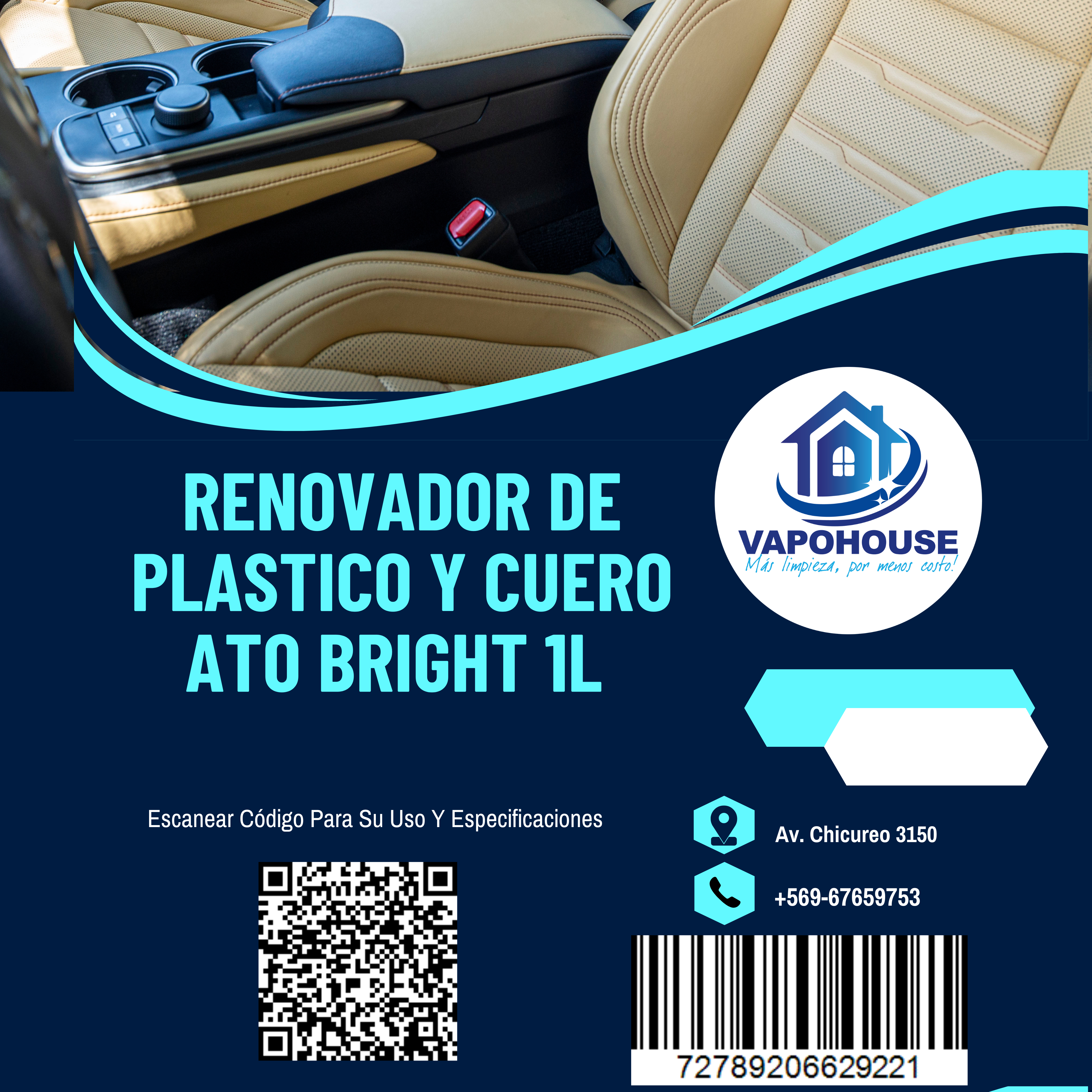 Renovador De Plastico Y Cuero Ato Bright 1L Vapohouse.