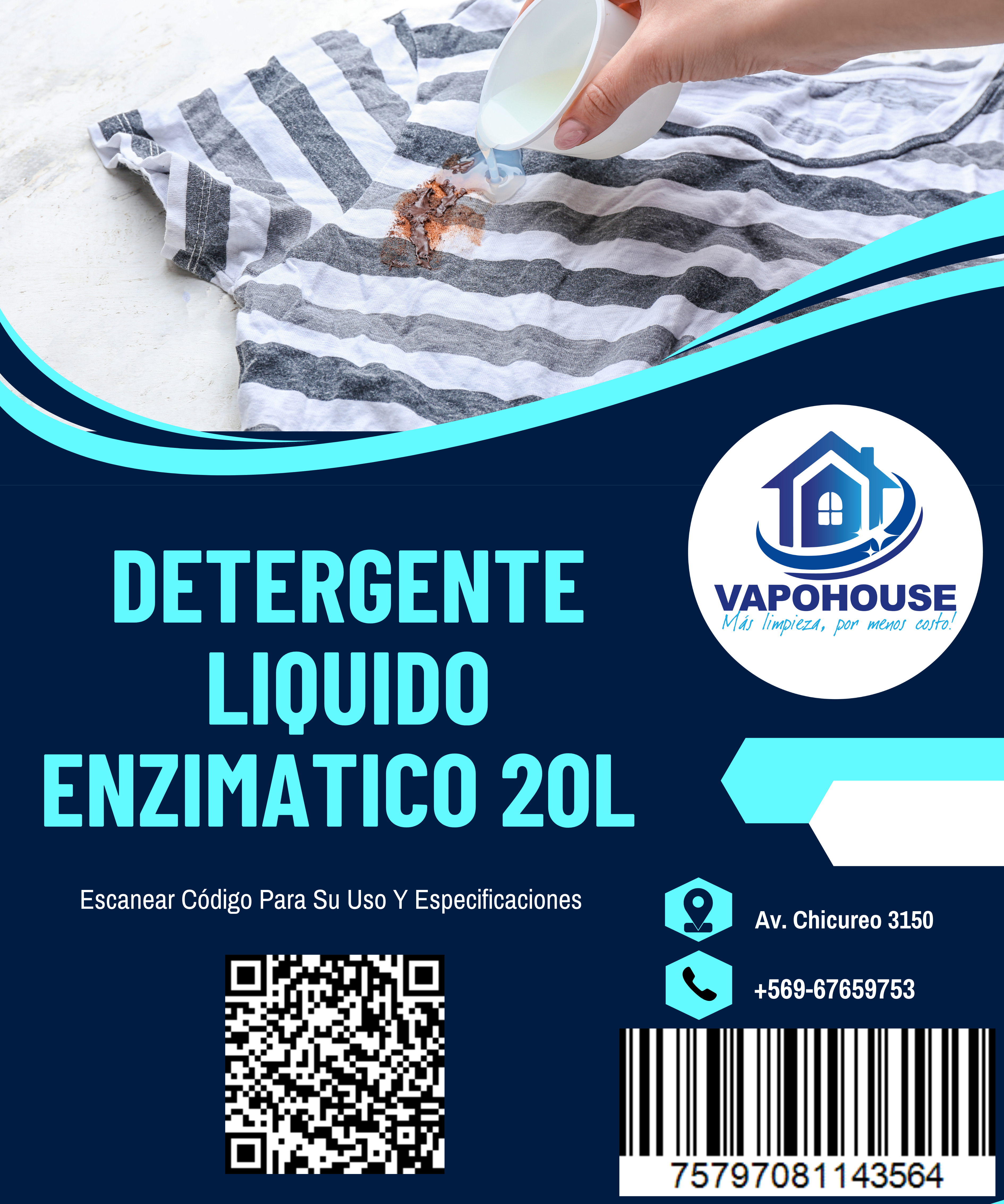 Detergente Liquido Enzimatico 20L Vapohouse