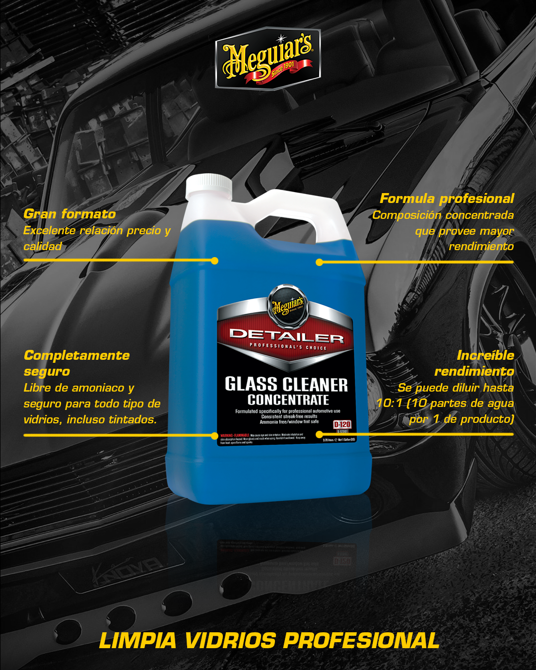 Limpia Vidrios Glass Cleaner Concentrate 3.79L (D12001) Meguiar’s