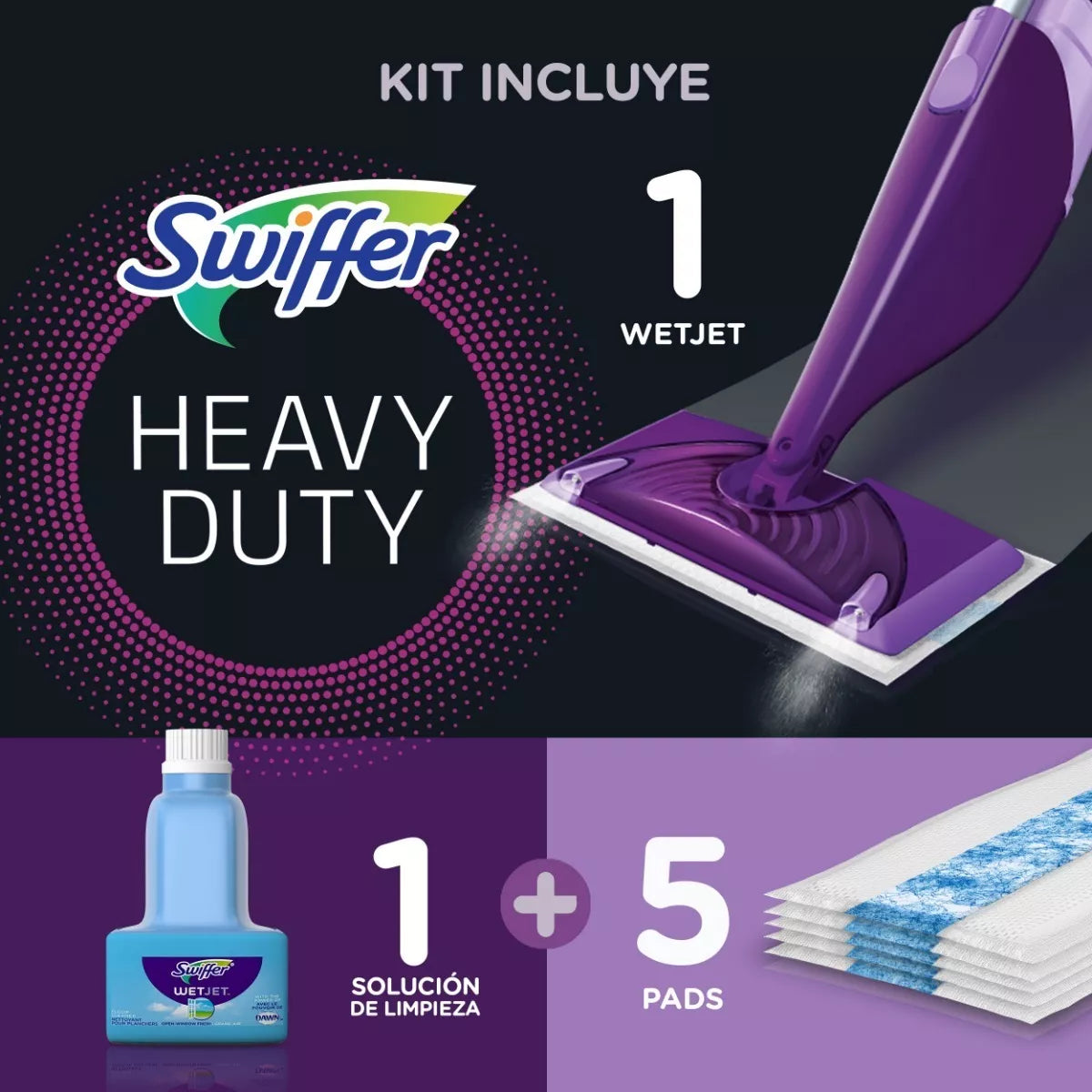 Kit Mopa Plana Wet Jet Mop + 1 Liquido + 5 Paños Swiffer