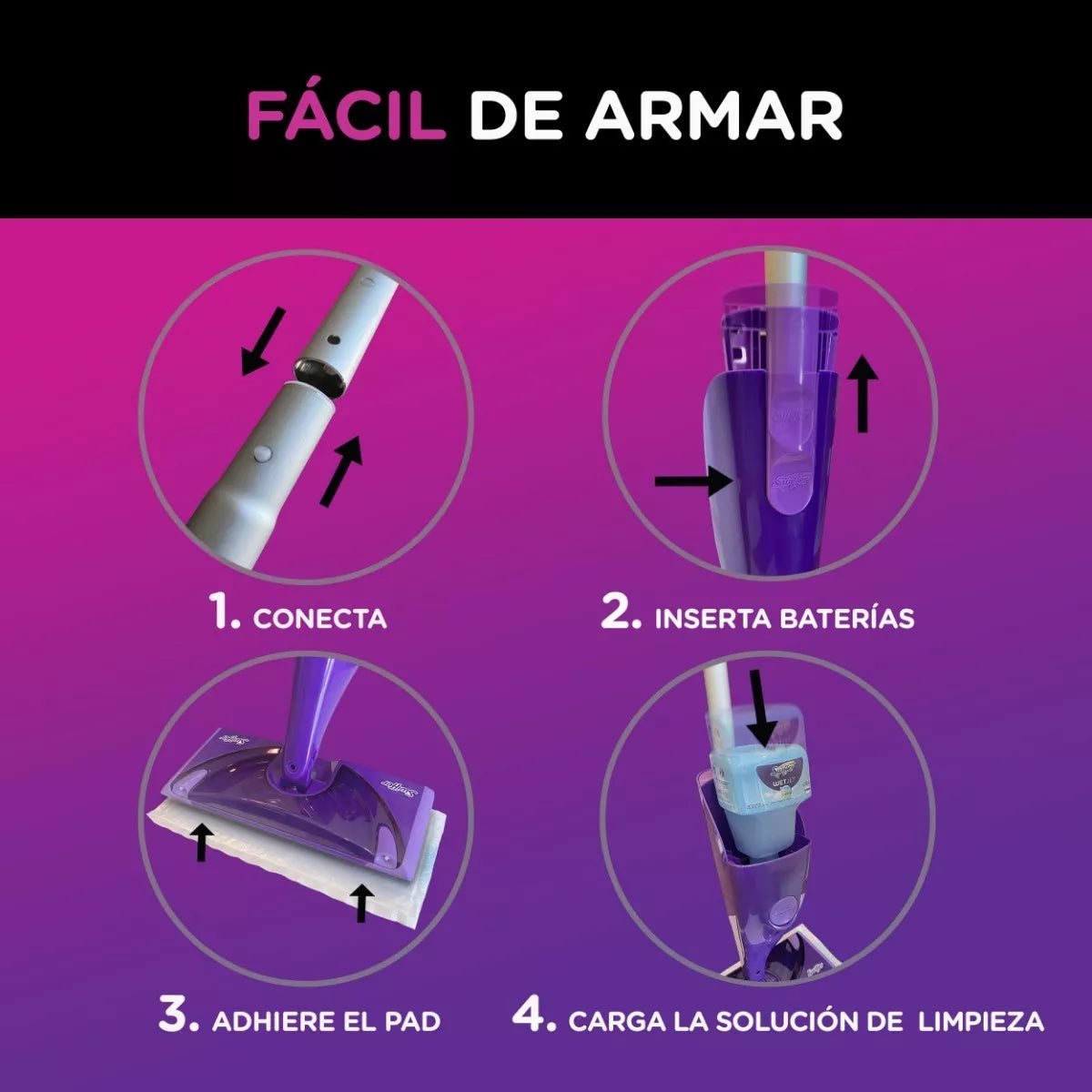 Kit Mopa Plana Wet Jet Mop + 1 Liquido + 5 Paños Swiffer