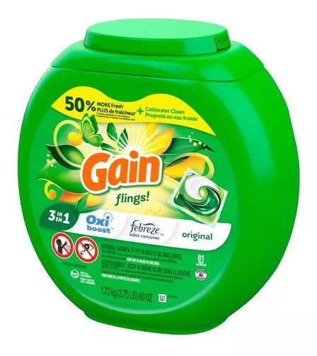 Detergente Cápsulas Gain lavanda Oxy 81Pods