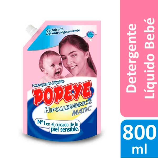Detergente Liquido Popeye Hipoalergenico Bebe 800ml