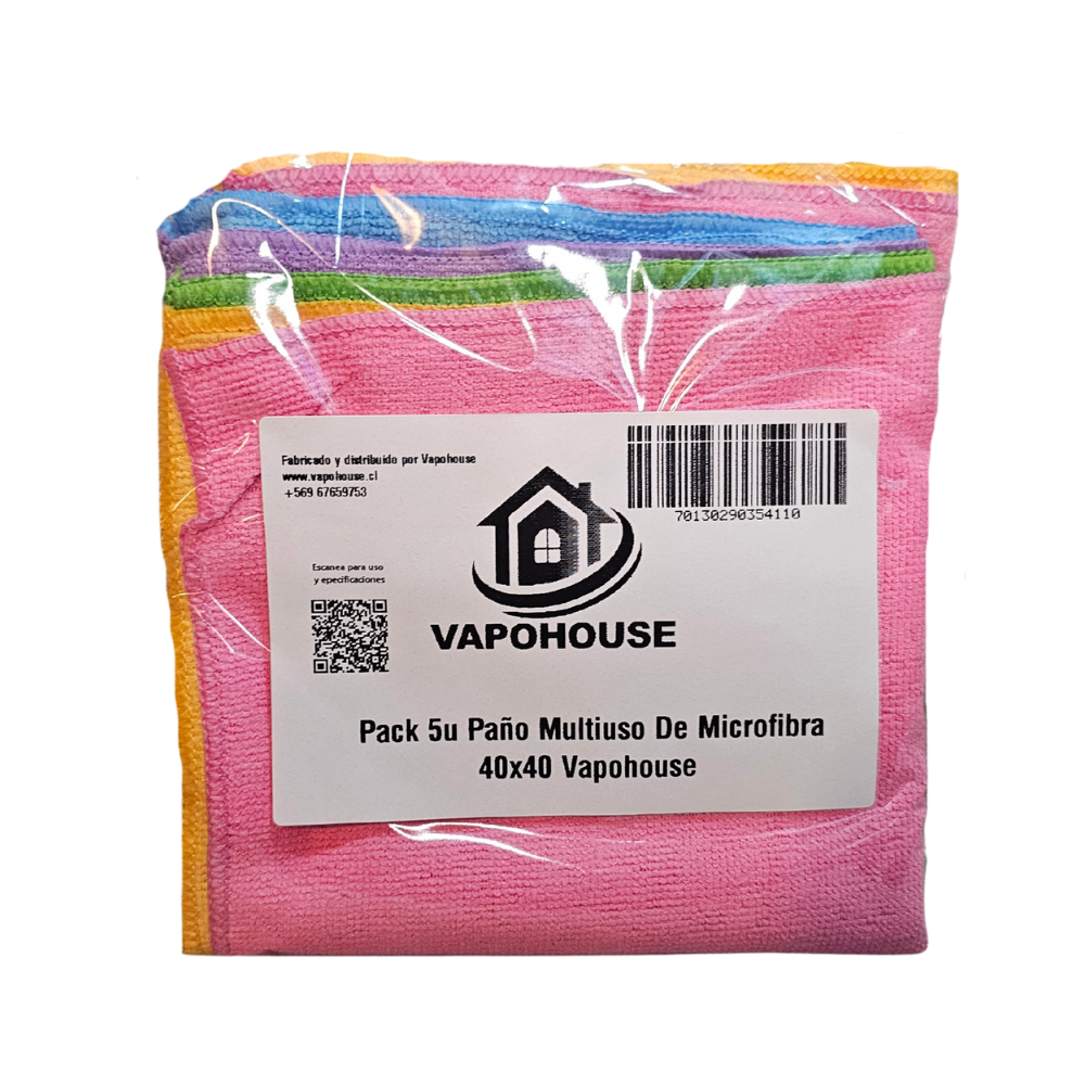 Pack 5u Paño Multiuso De Microfibra 40x40 Vapohouse