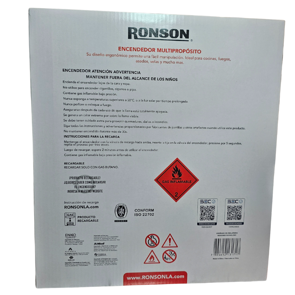 Pack 12u Pack Encendedor Cocina Tubo Flexible + Slim + Gas Ronson