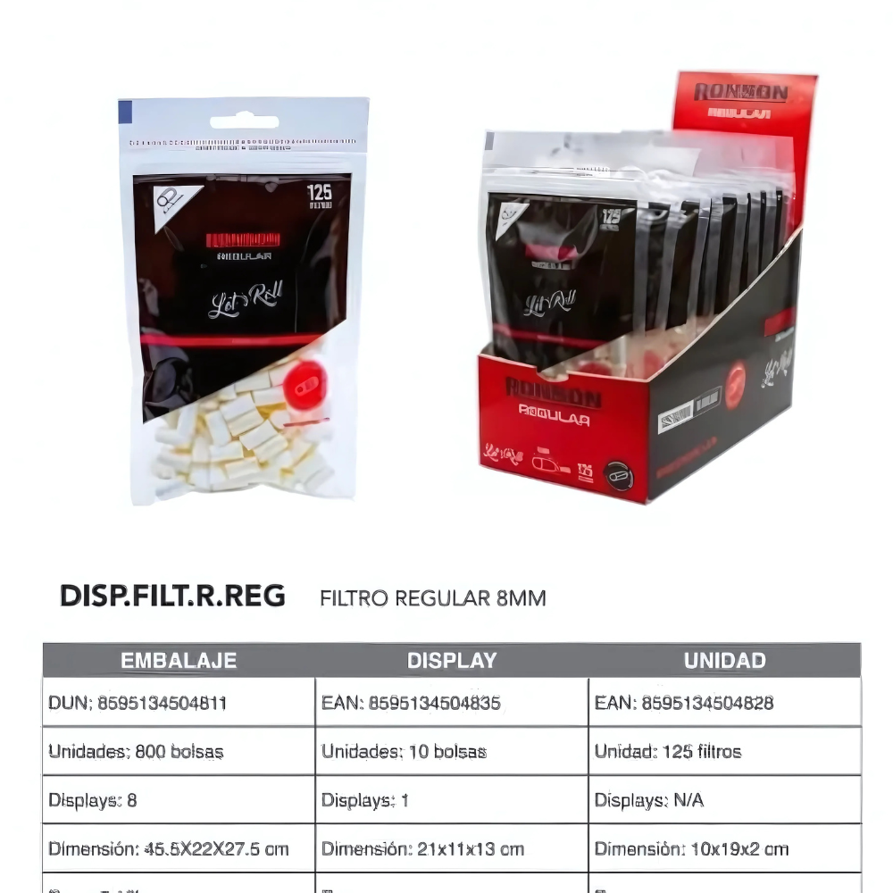 Pack 10u Filtro cigarro Regular 8 x 15mm 125u Ronson