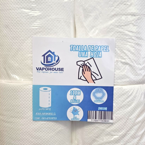 Toalla De Papel Una Hoja Autocorte 100m 4 Rollos (102119) Vapohouse