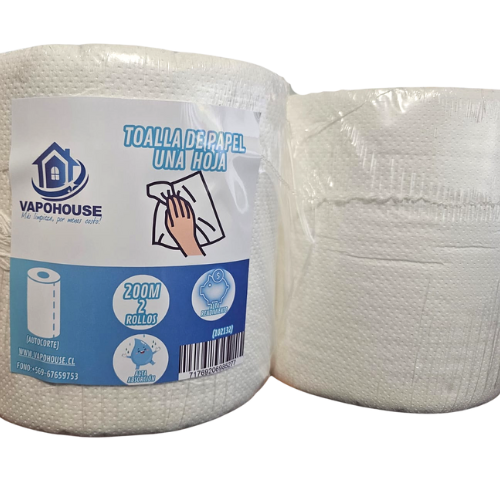Toalla De Papel Una Hoja Autocorte 200m 2 Rollos (102132) Vapohouse