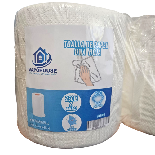 Toalla De Papel Una Hoja 250m 2 Rollos (102104) Vapohouse