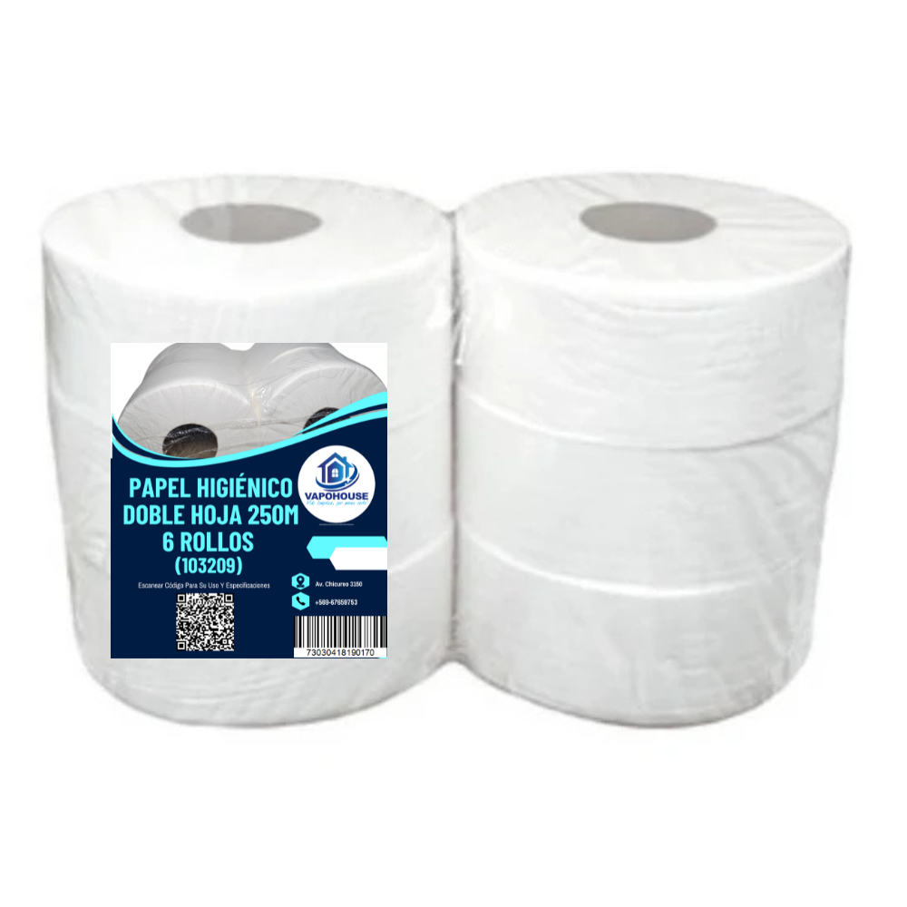 Papel Higiénico Doble Hoja 250m (103209) 6 Rollos Vapohouse