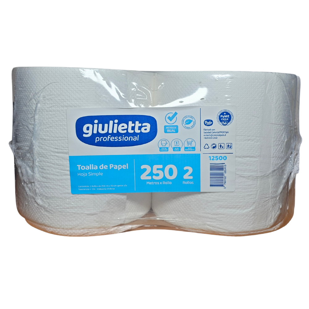 Toalla De Papel Una Hoja 250m 2 Rollos (12500) Giulietta
