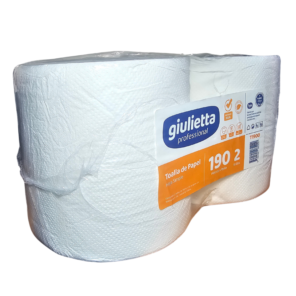 Toalla De Papel Una Hoja 190m 2 Rollos (11900) Giulietta