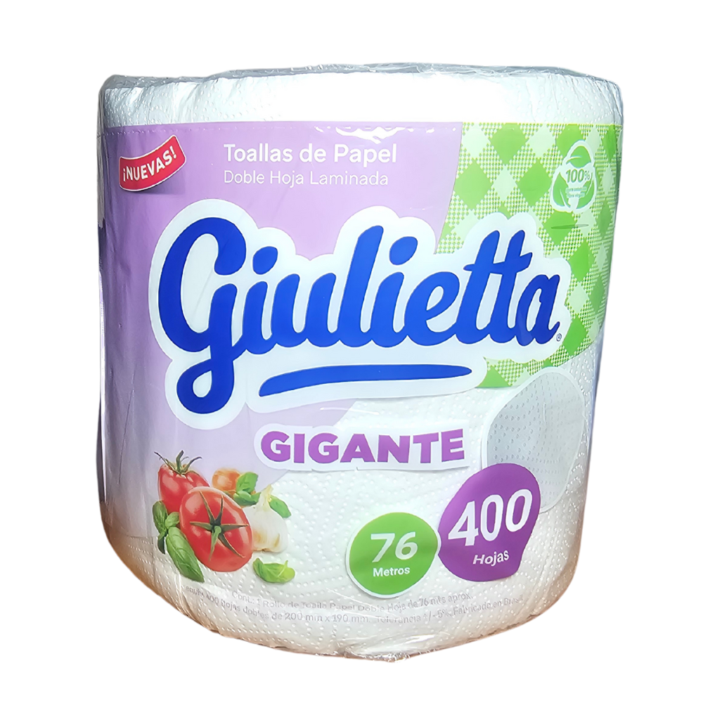 Toalla De Papel Doble Hoja 400 cortes 20x19cm 1 Rollos Giulietta