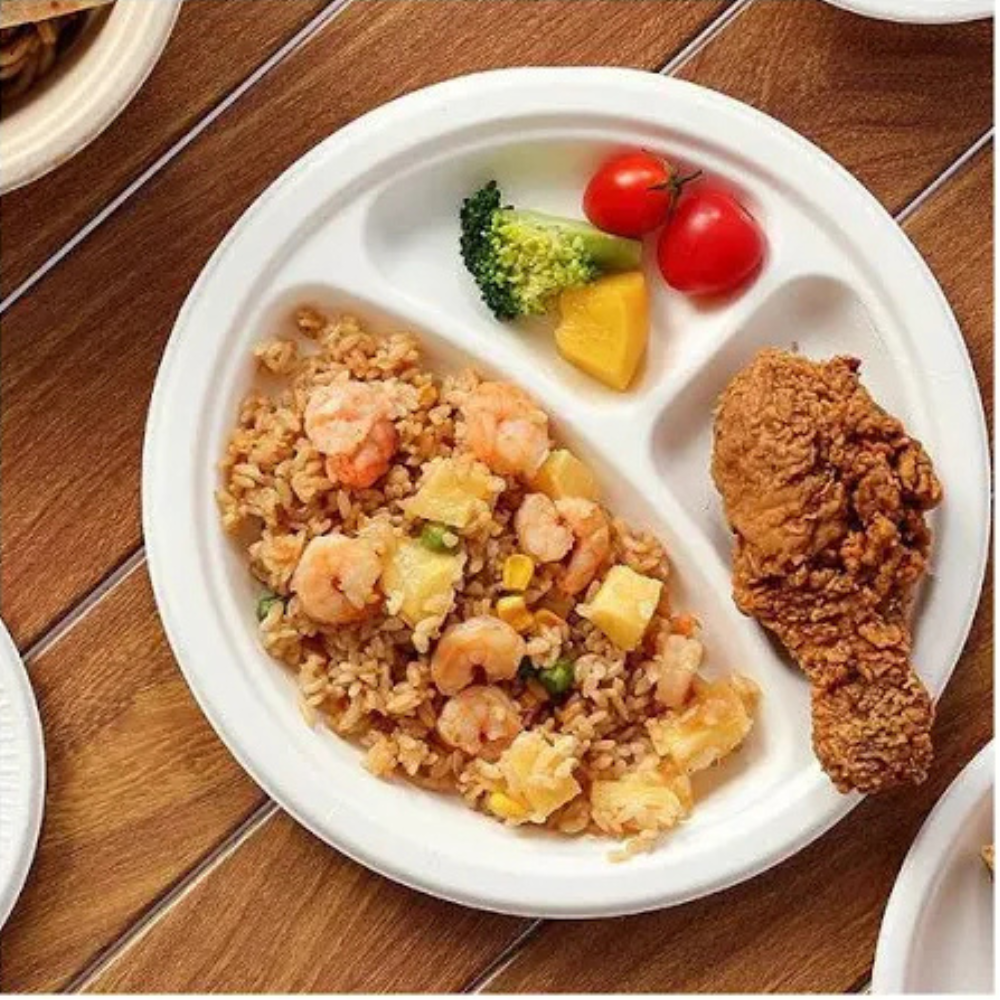 Plato Blanco Biodegradable 3 Divisiones Desechable 26cm 50u Vanni