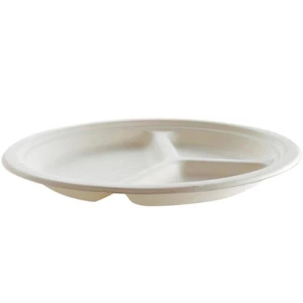 Plato Blanco Biodegradable 3 Divisiones Desechable 26cm 50u Vanni