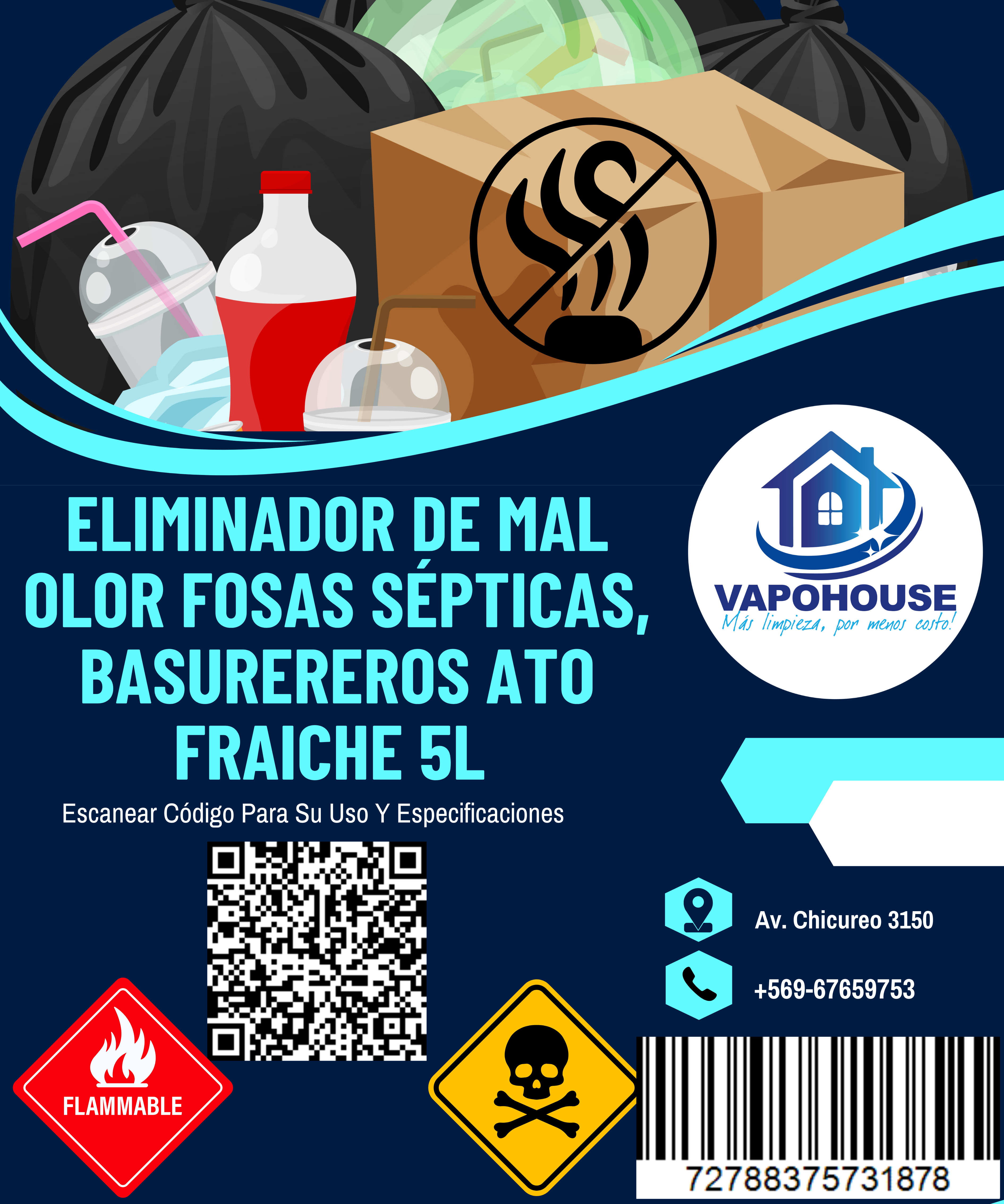 Eliminador De Mal Olor Fosas Sépticas, Basurereros Ato Fraiche 5L Vapohouse