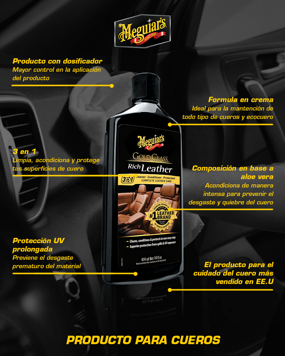 Limpiador de Cueros Gold Class Rich Leather Cleaner & Conditioner 414ml · Meguiar's (G7214)