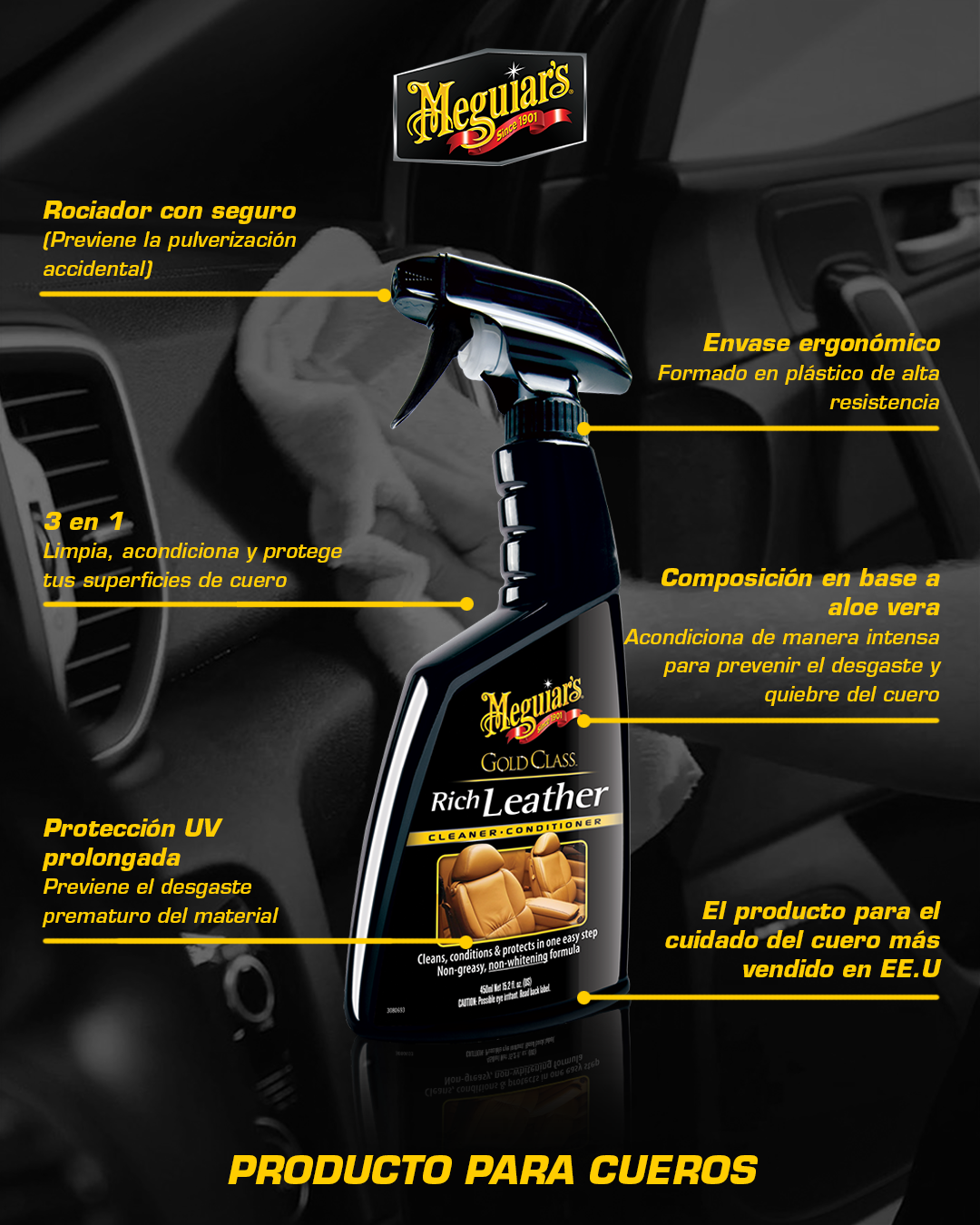 Limpiador de Cueros Gold Class Rich Leather Spray 473ml · Meguiar's (G10916ES)