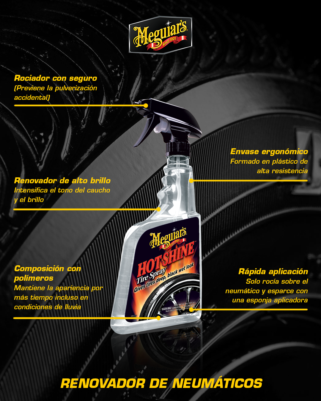 Renovador De Neumaticos Hot Shine Tire Spray 710ml (G12024) Meguiar’s