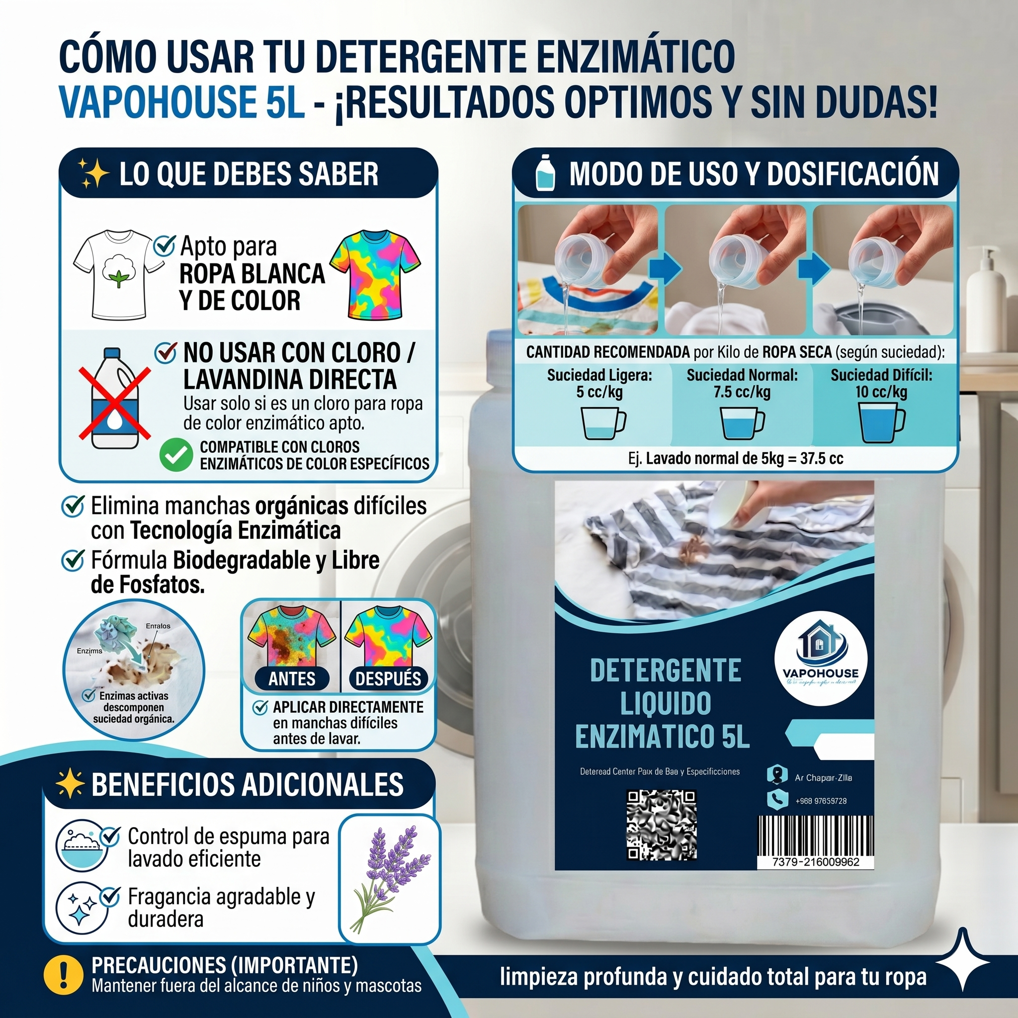 Detergente Liquido Enzimatico 5L Vapohouse