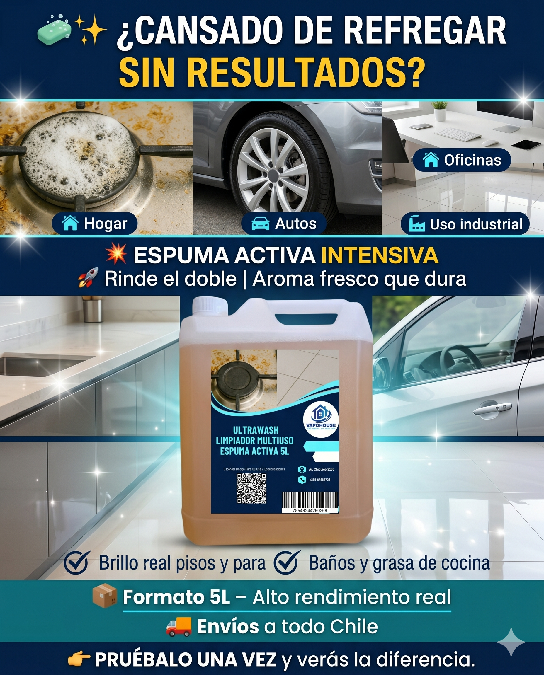 Limpiador Multiuso Espuma Activa UltraWash 5L Vapohouse