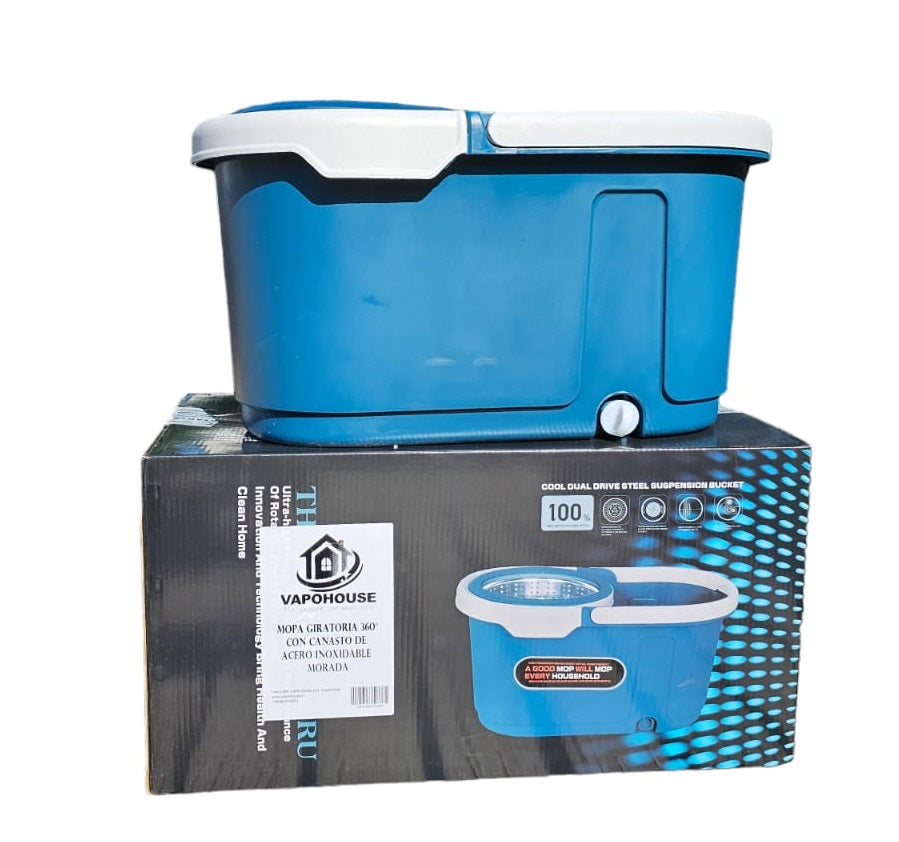 Mopa Giratoria 360° Con Canasto De Acero Inoxidable 1U Vapohouse