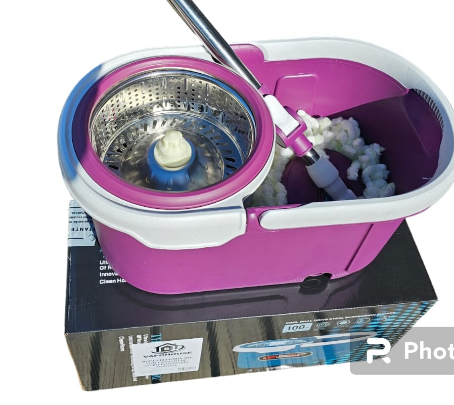 Mopa Giratoria 360° Con Canasto De Acero Inoxidable 1U Vapohouse