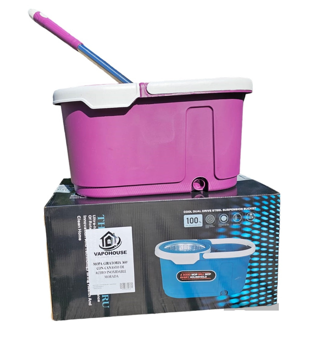 Mopa Giratoria 360° Con Canasto De Acero Inoxidable 1U Vapohouse