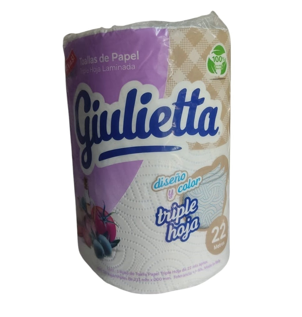 Toalla De Papel Doble Hoja 22m ( 211mm x 200mm) 1 Rollos Giulietta