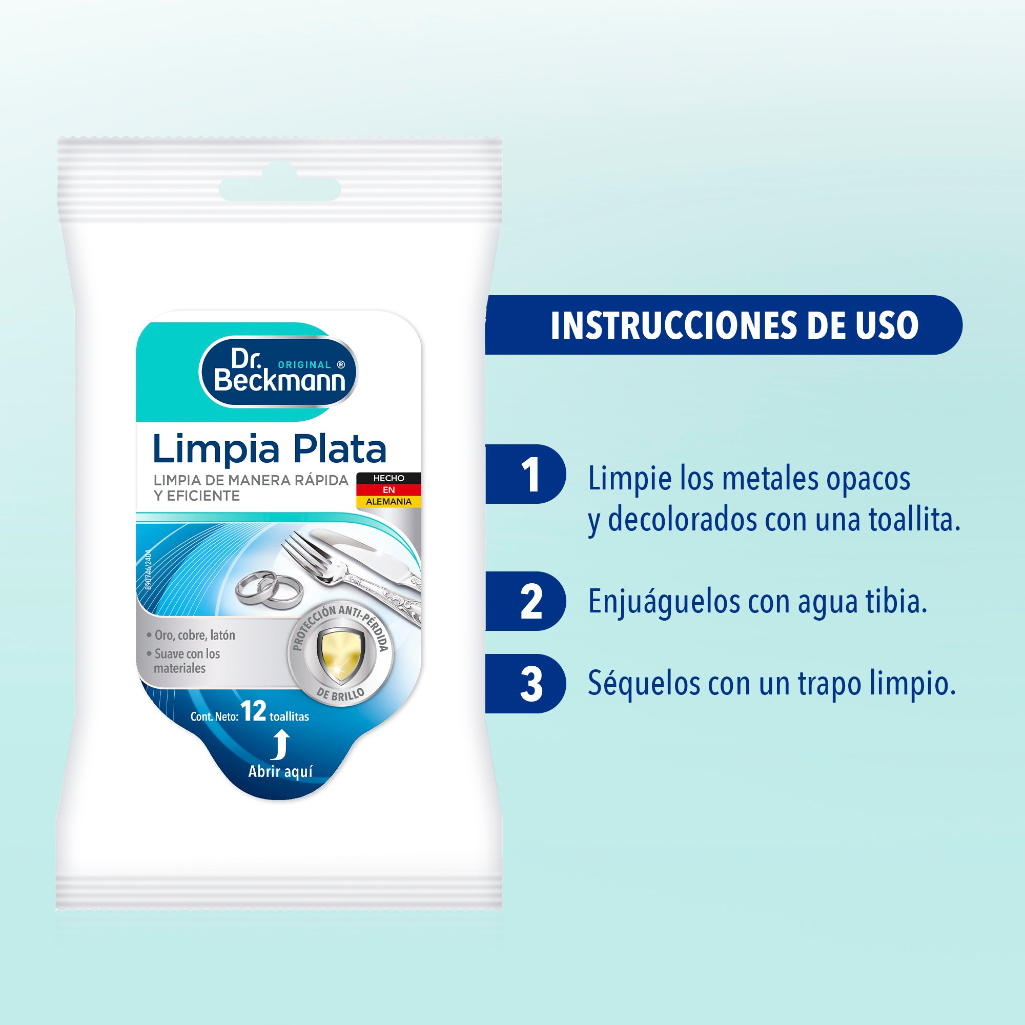 Toallitas Limpia Plata 12u Dr.Beckmann