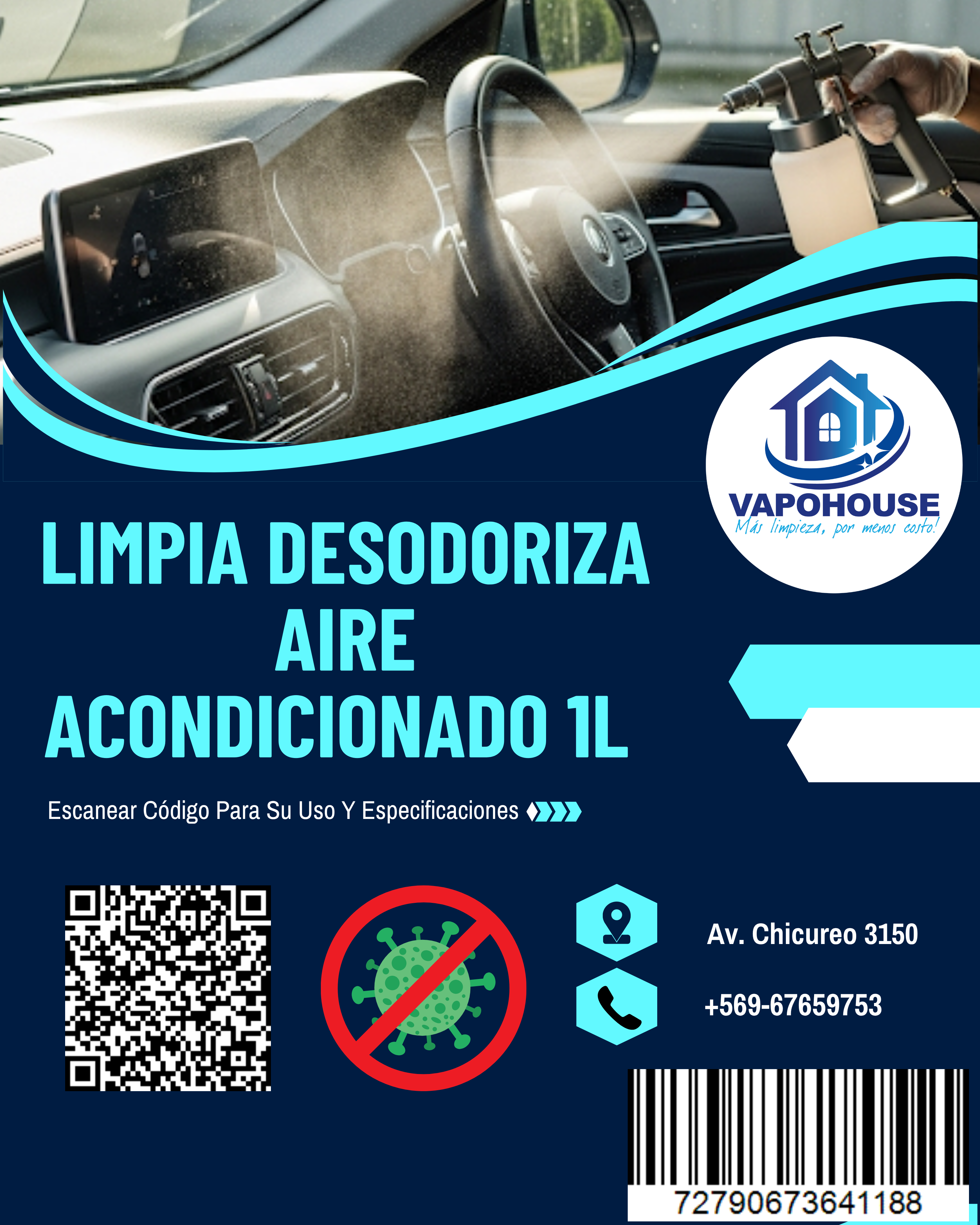 Limpia Desodoriza Aire Acondicionado 1L Vapohouse