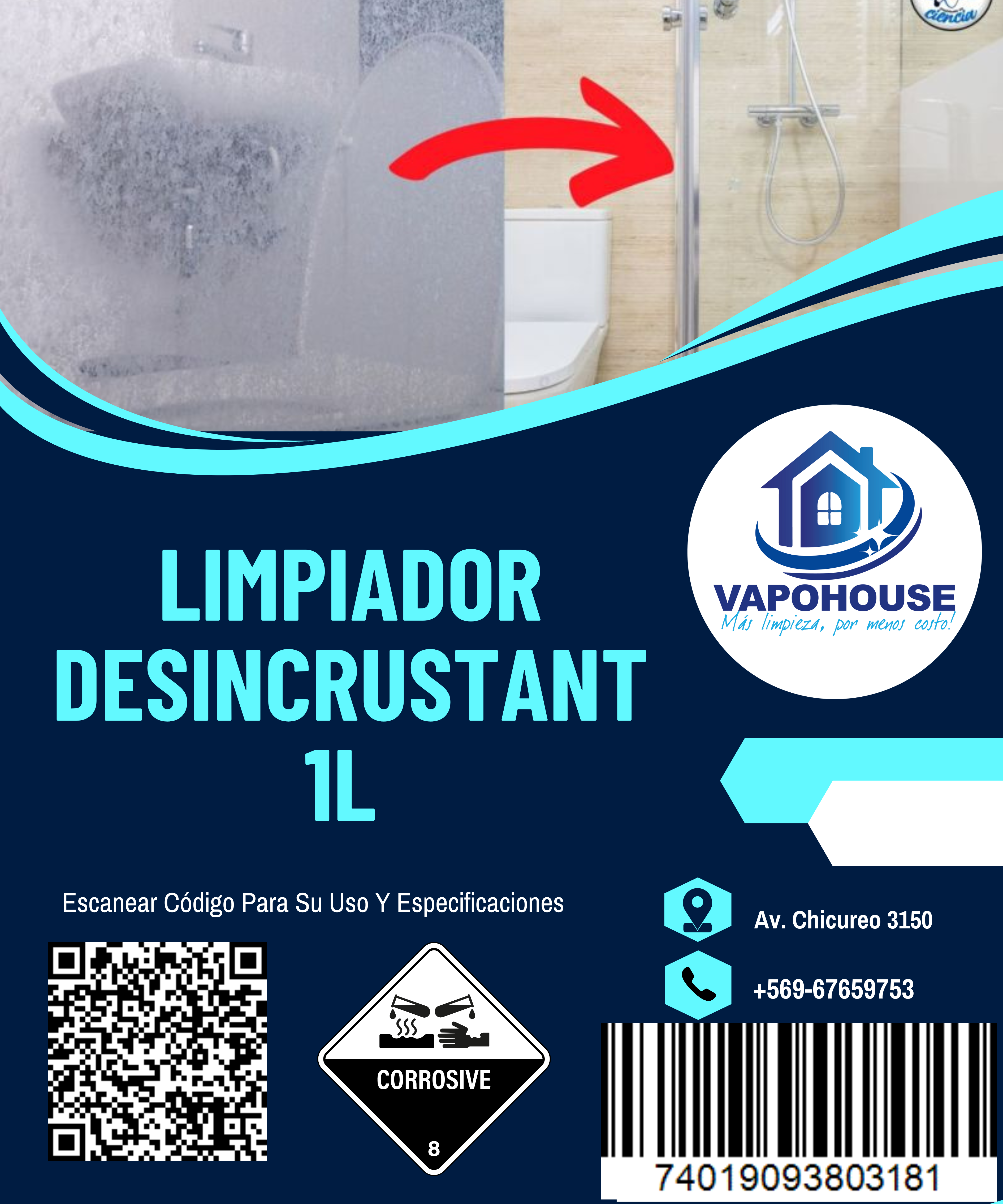 Limpiador Desincrustante Sarro Acid Mousse 1L Vapohouse