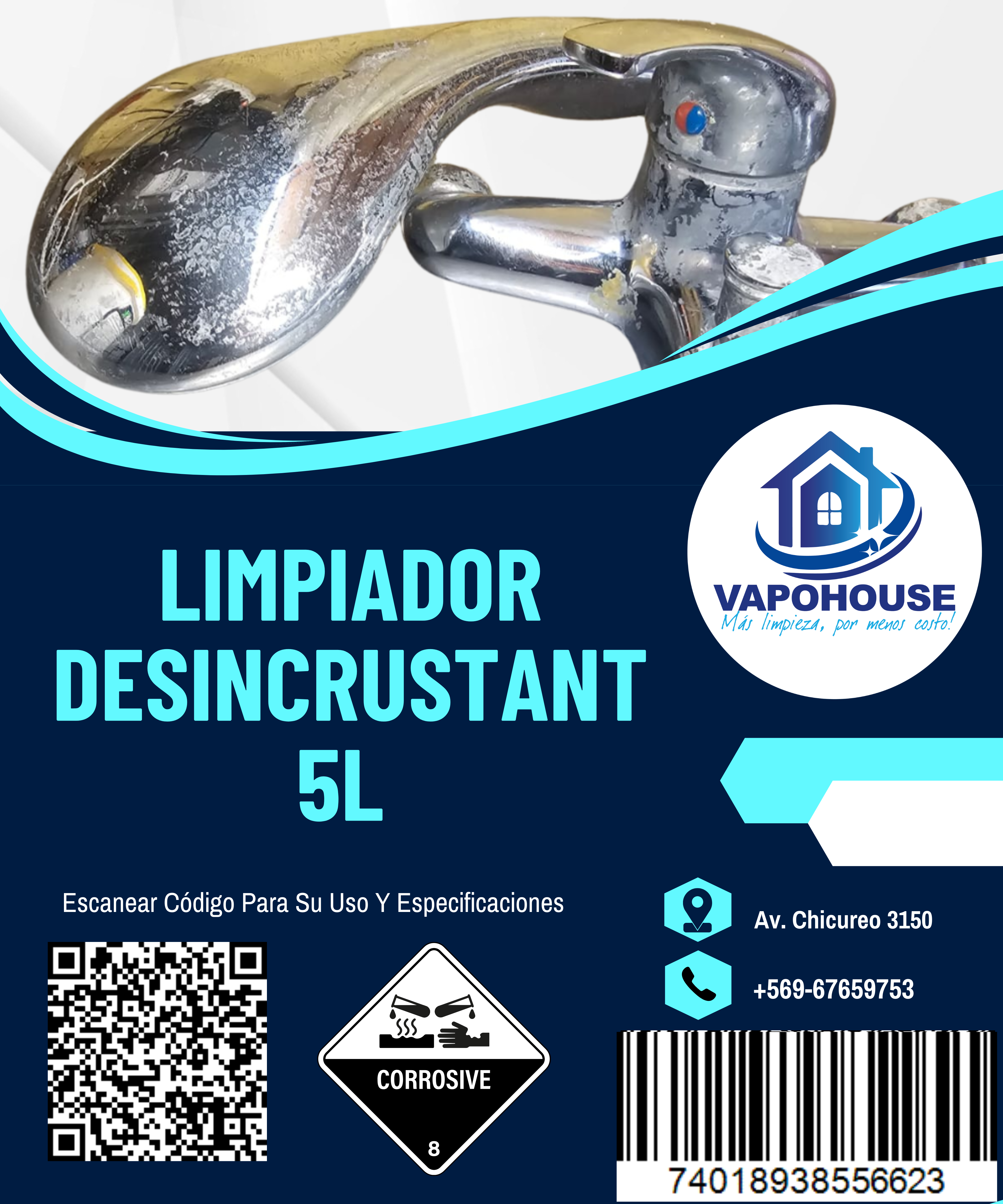 Limpiador Desincrustante Sarro Acid Mousse 5L Vapohouse