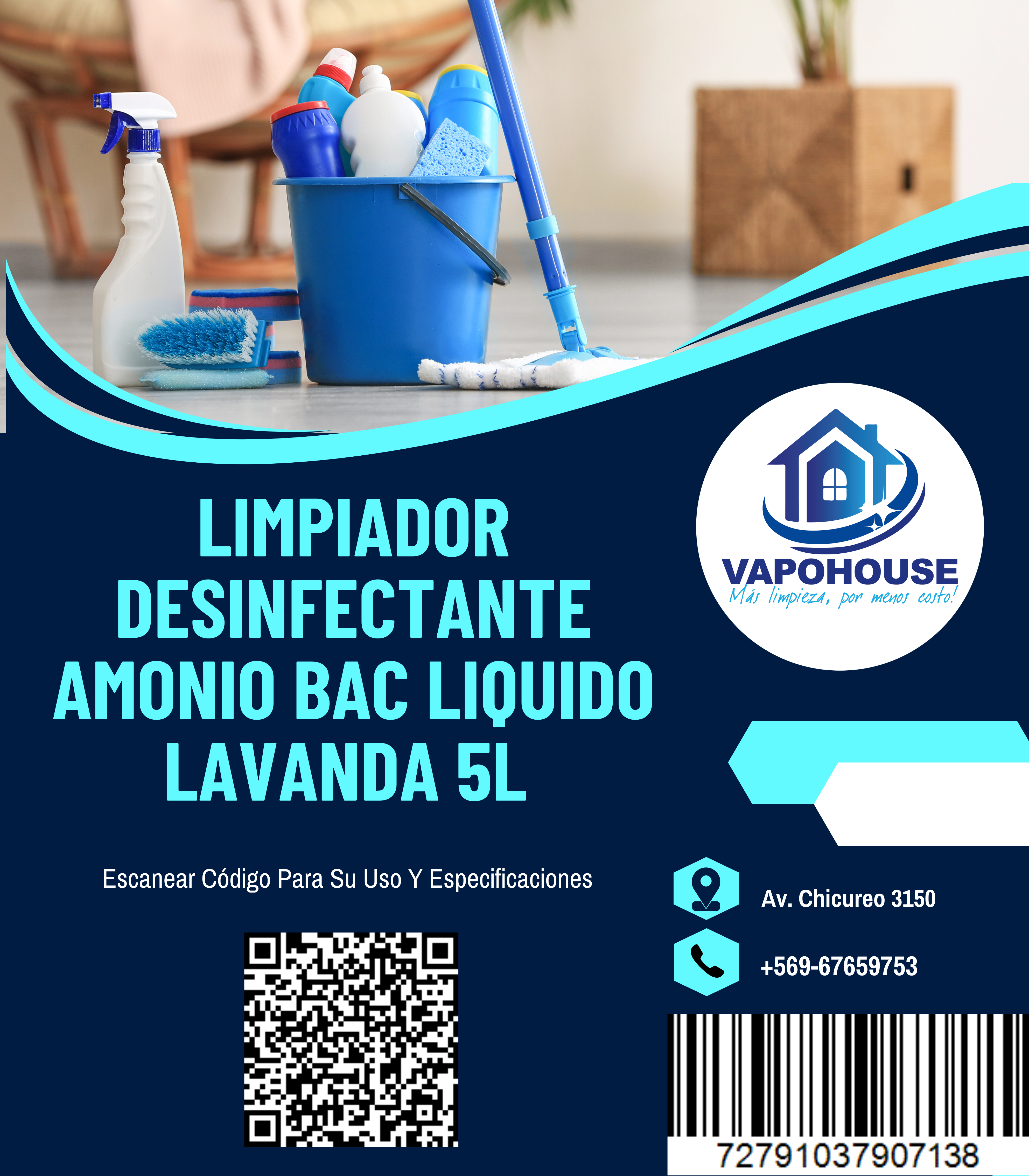 Limpiador Desinfectante Amonio Bac Liquido Lavanda 5L Vapohouse