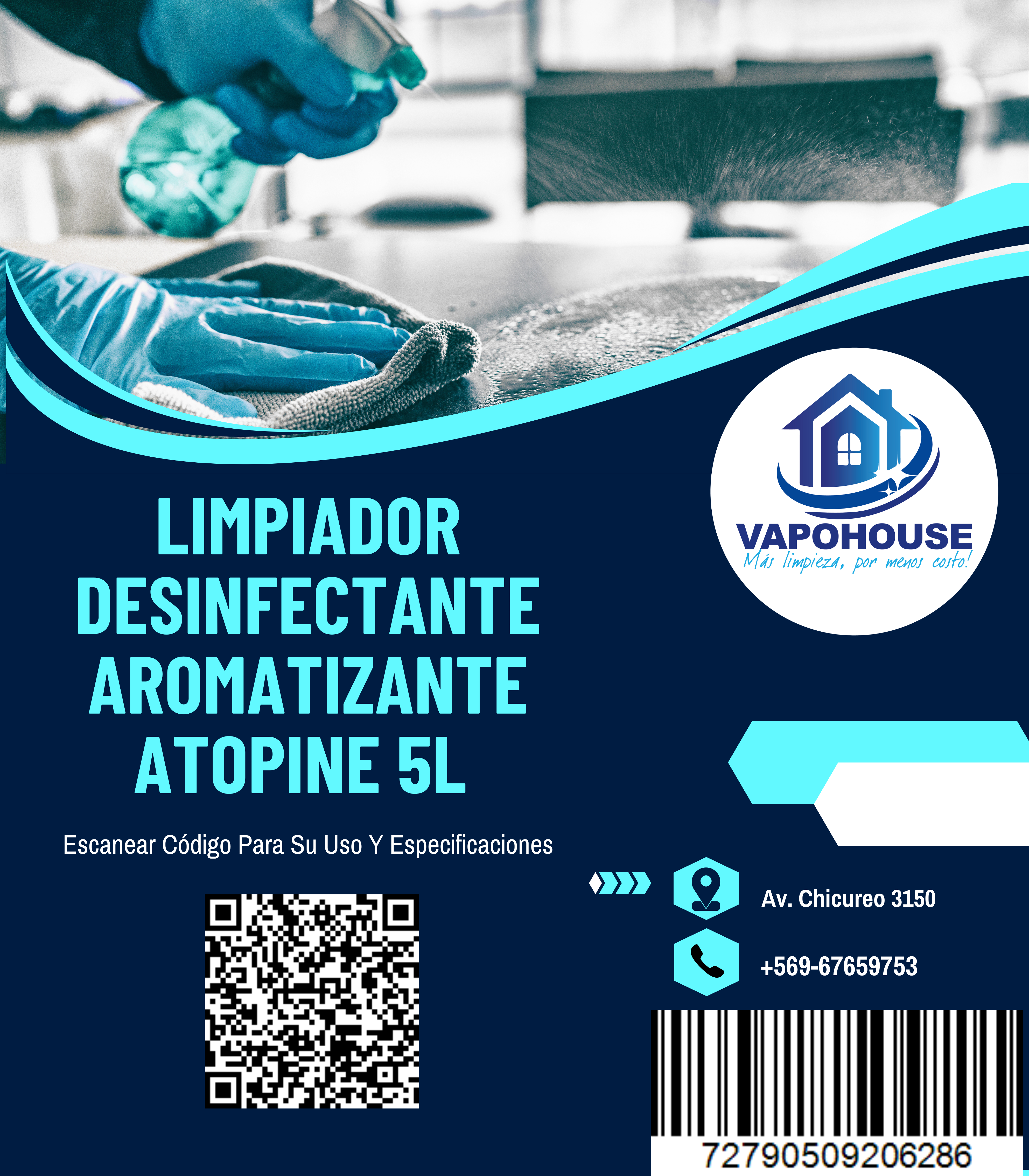 Limpiador Desinfectante Aromatizante Atopine 5L Vapohouse